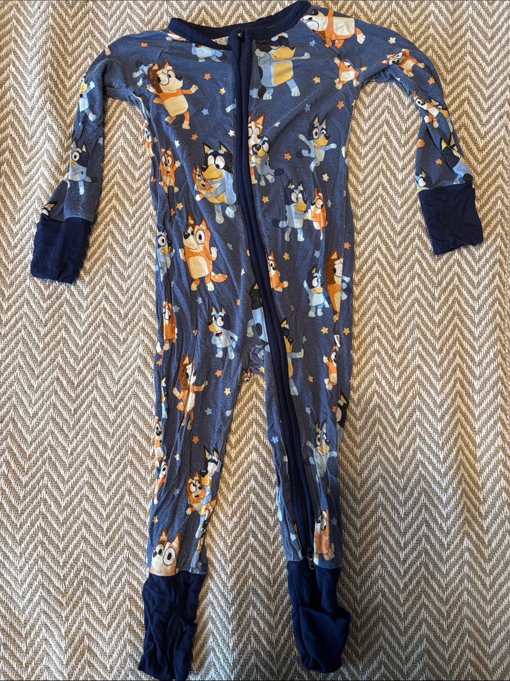 Little Sleepies Navy Blue Footed One-Piece Pajamas with Cartoon Characters
